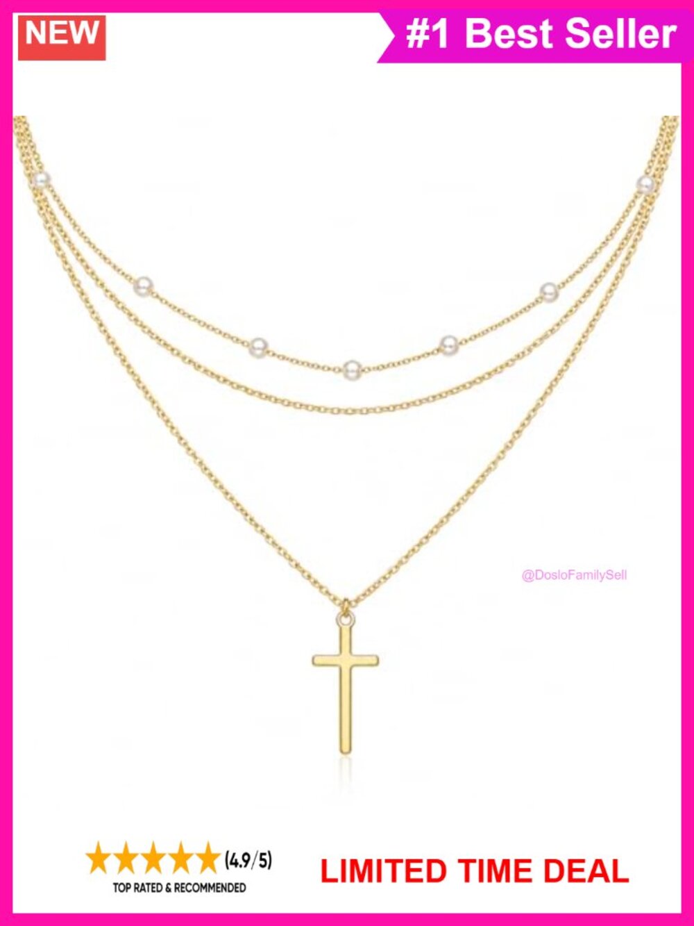 14K Gold Cross Necklace Dainty Layered Pendant Women